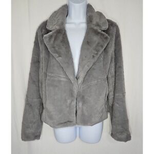 Allegra K Women's Faux Fur Cropped Light Gray Jacket Size Large NWT